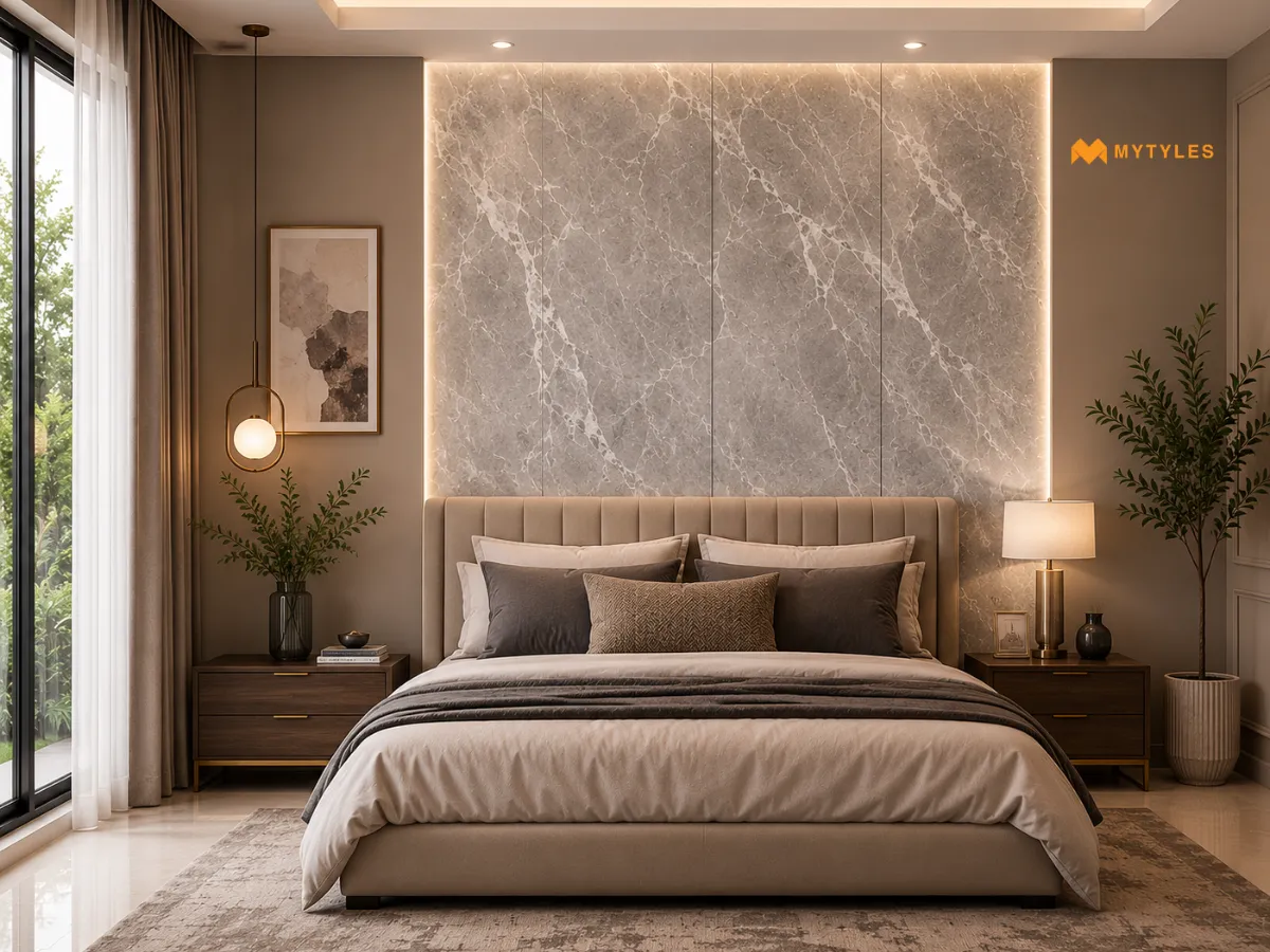 Silver Shadow Gray Marble Tile in Bedroom